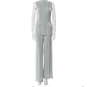 House of Harlow 1960 Striped Light Gray Wide Leg Pants Set